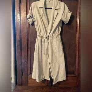 Versona Beige Linen/Cotton Tie Waist Dress